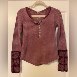 Free People Mix Thermal Cuff Long Sleeve Top XS